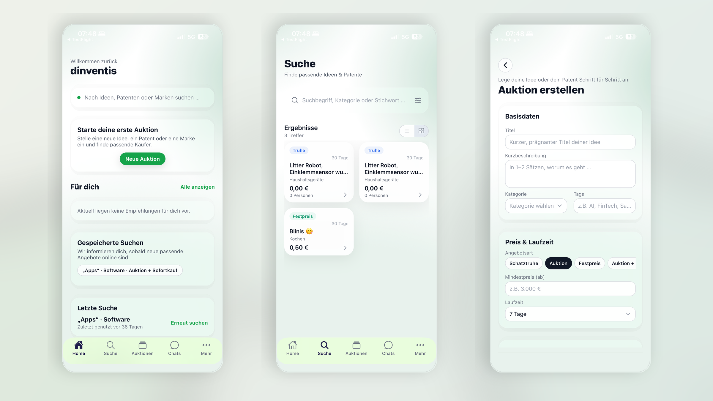 dinventis – Auktionsplattform · Mobile App · Marktplatz